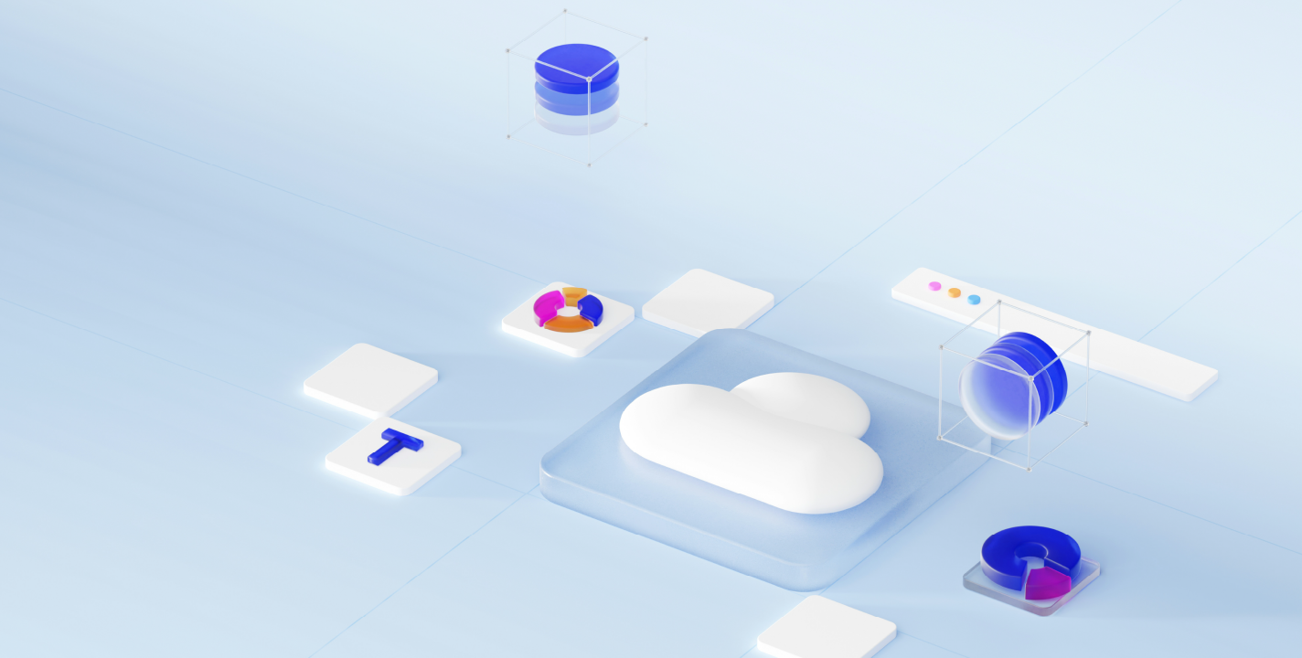 3D cloud modernization concept with data elements and digital tools