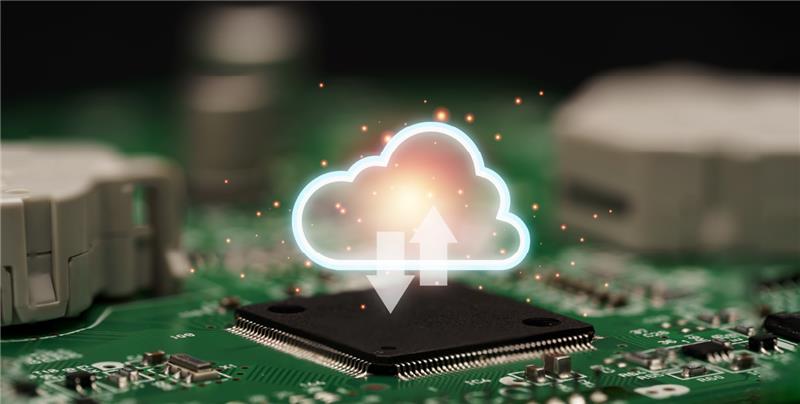 Cloud Infrastructure Services visualized through microchip and cloud icon