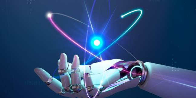 AI and ML Solutions in futuristic robotics with glowing energy orb symbolizing innovation