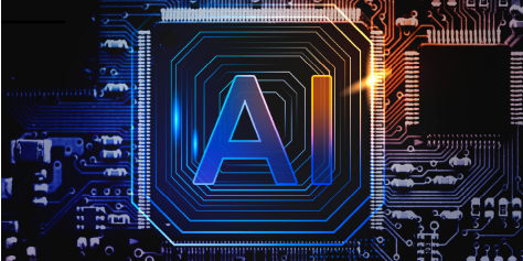 AI and machine learning chip integrated into a futuristic circuit board for advanced predictive analytics