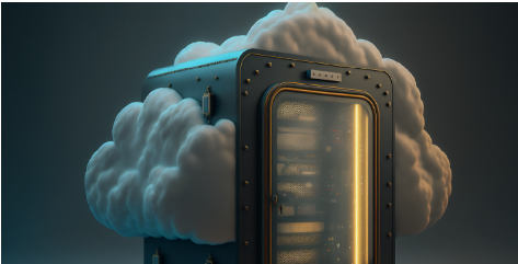 Cloud Monitoring Infrastructure – Conceptual 3D server enclosed in cloud