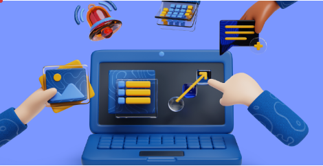 Cloud-native application development illustration showing hands interacting with cloud tools
