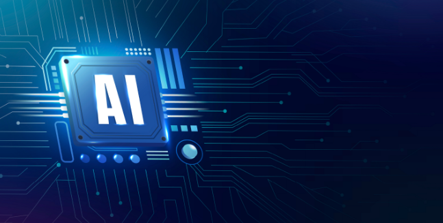 AI & ML Models visualized as a futuristic microchip