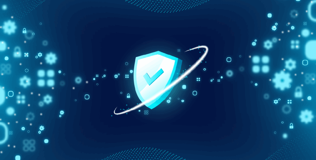Generative AI transforming insurance with a digital shield icon symbolizing data protection